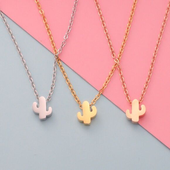 Cactus Necklace Silver Dainty Jewelry Tiny Cactus Necklace Best Friend Gift - Picture 6 of 6